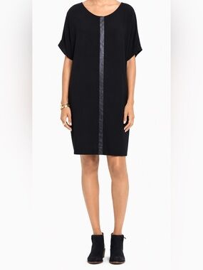 Madewell Black Leather Edged Easy Shirt Shift Mini Dress E6563 Small LBD
